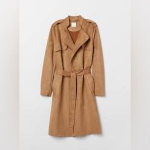 H&M imitation Suede Trench Coat brown belted